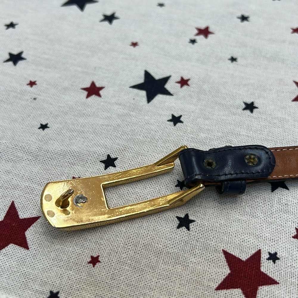 Anne Klein Navy Leather Belt with Gold Lion Buckle - Picture 5 of 10